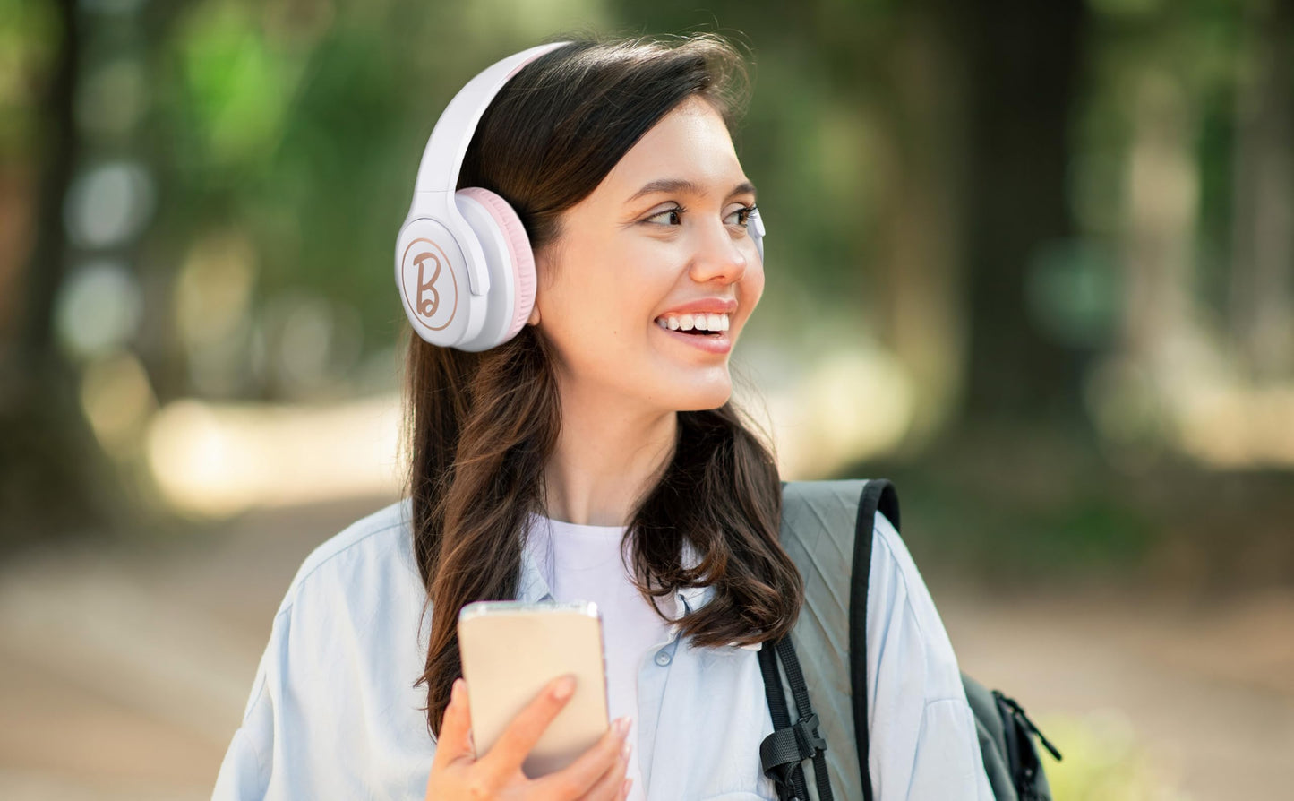eKids Barbie Wireless Headphones with Microphone, Bluetooth Headphones Include Aux Cord, Earphones for School, Home, or Travel