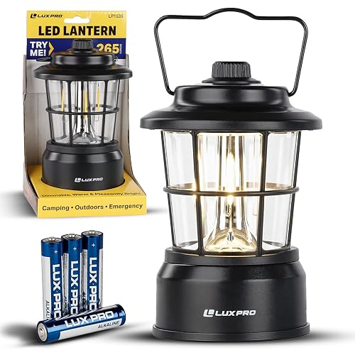 LUXPRO Retro LED Lantern - Battery-Powered Emergency Lantern - Water Resistant - Bright LED Lamp for Indoor & Outdoor Use - Use for Tents, Hiking or