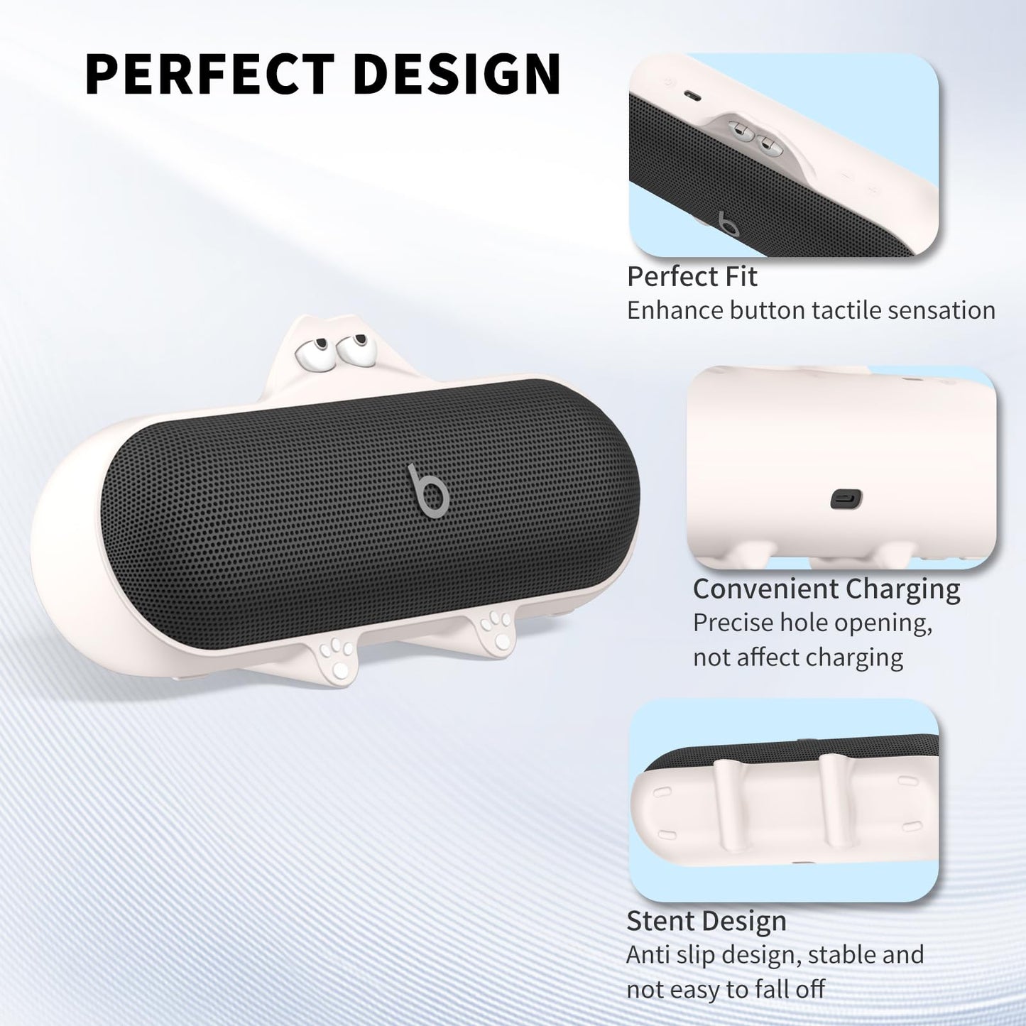 Silicone Kawaii Cute Case for Beats Pill Wireless Bluetooth Speaker, Anti-Scratch Protective Sleeve Compatible With Beats (Off-White)