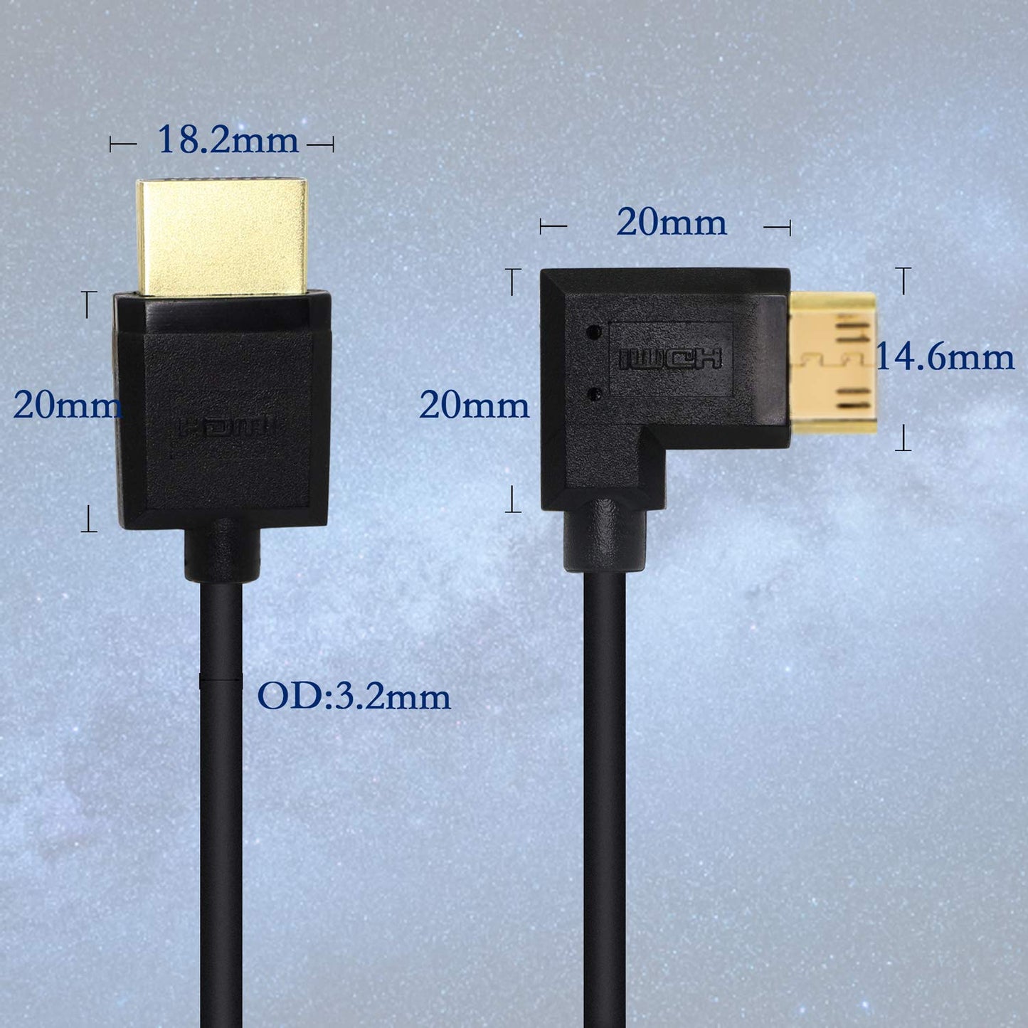 15CM Mini HDMI to HDMI Short Cable, 90 Degree Right Angle High Speed Mini HDMI Male to HDMI 2.0 Male Adapter Support 4k@60HZ YOUCHENG, for Raspberry