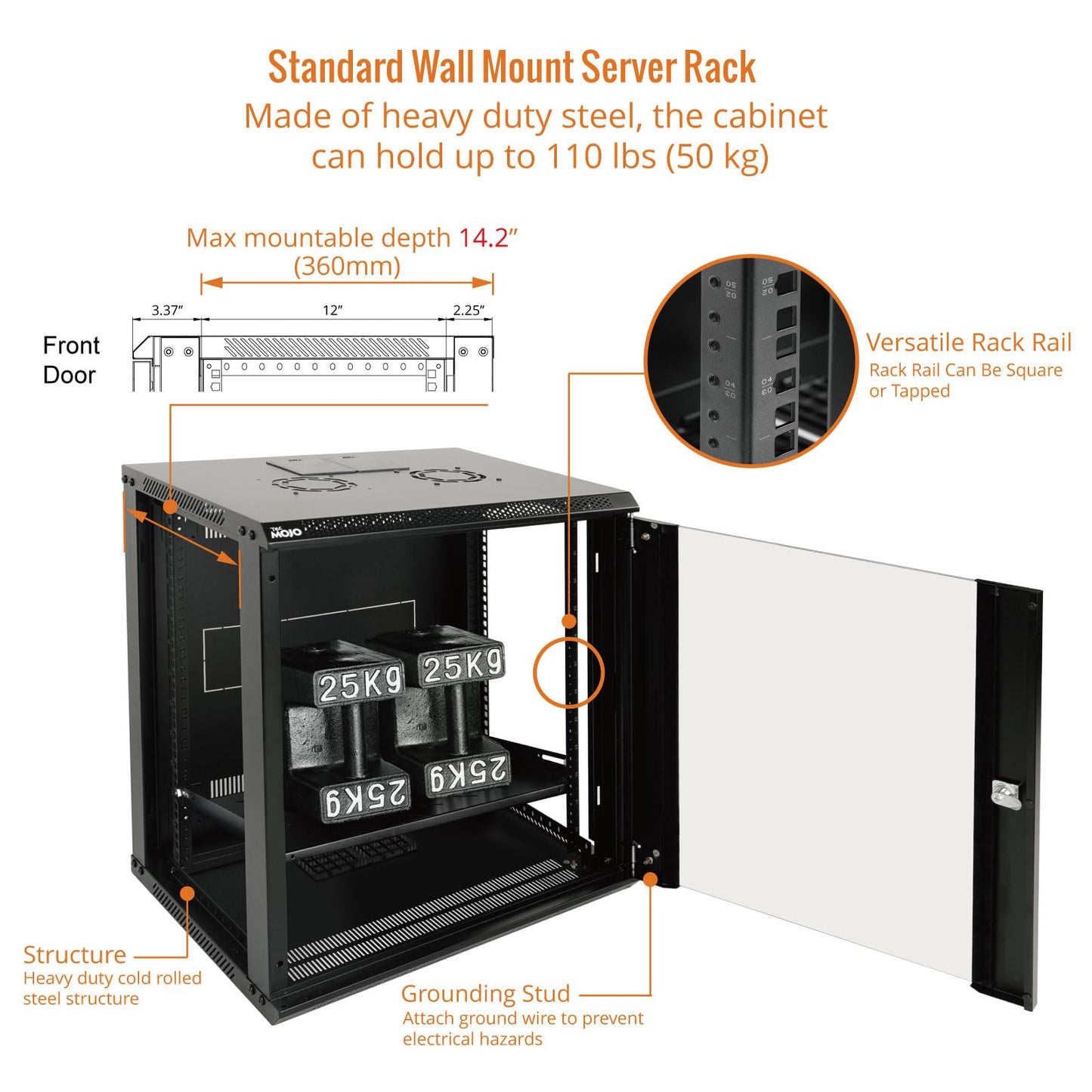 Tecmojo 12U Wall Mount Server Cabinet IT Network Rack Enclosure Lockable Door and Side Panels Black,Cooling Fan,Glass Door,17.7inch Depth,for 19” IT