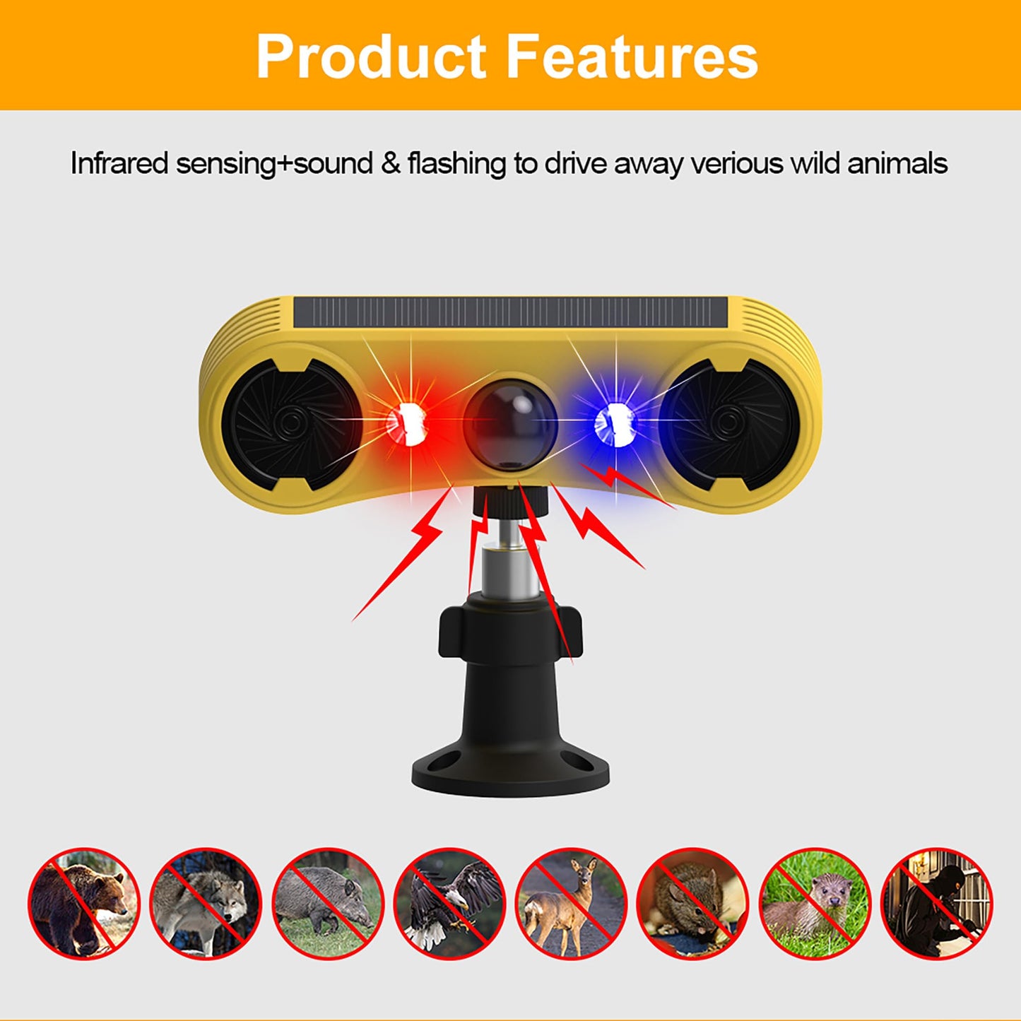 Solar Outdoor Motion Sensor Alarm - Motion Sensor Dog Barking with 130dB Noise Maker Strobe Light Dog Barking Alarm for Homes - Holiday Homes - Farms