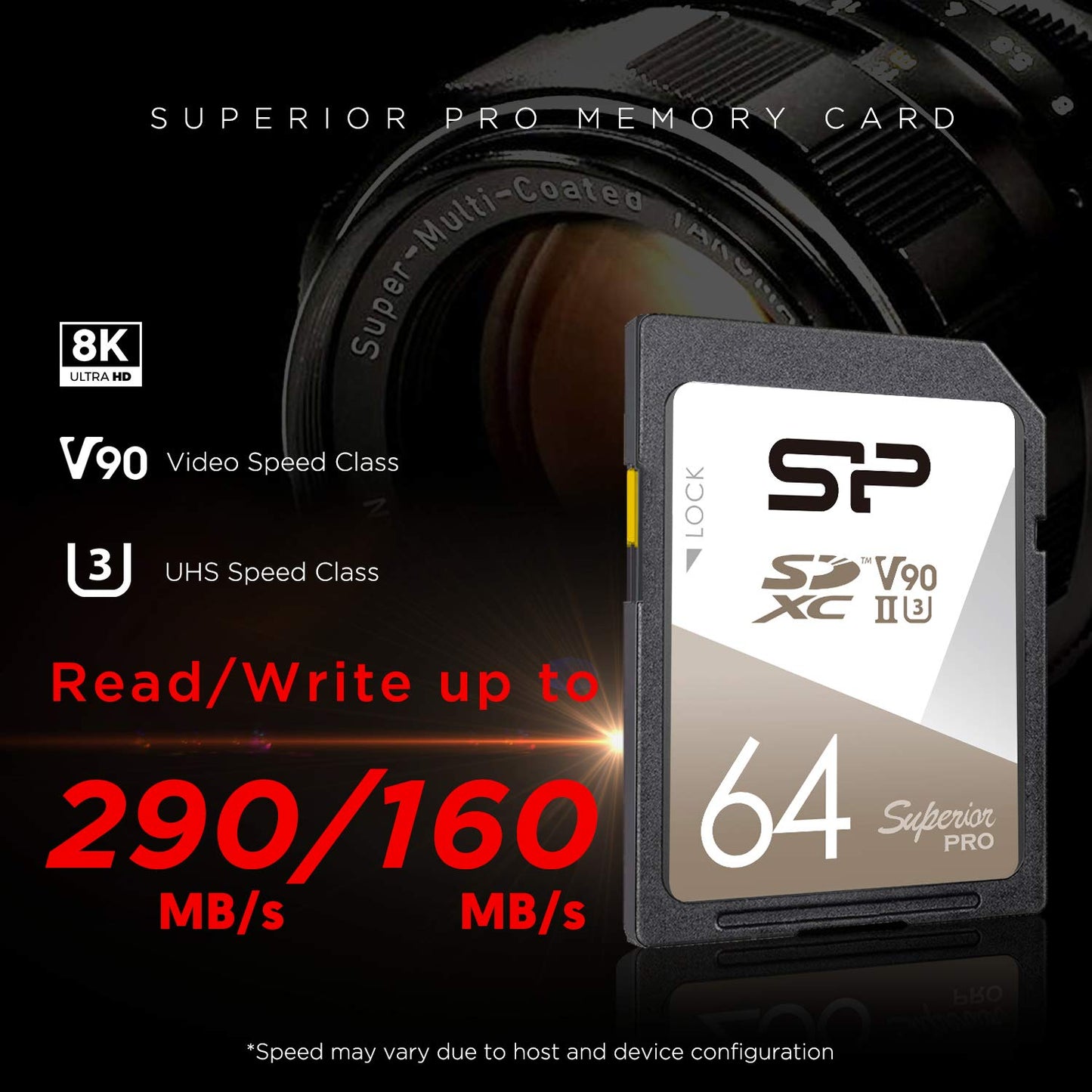 Silicon Power 64GB V90 Superior Pro R/W Up to 290/160 MB/s UHS-II SDXC Memory Card