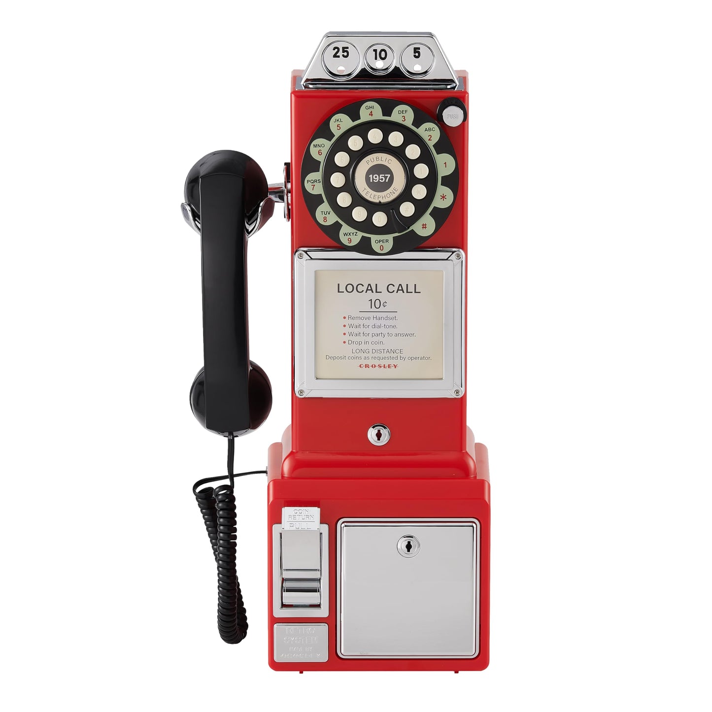 Crosley CR56-RE 1950's Payphone with Push Button Technology, Red