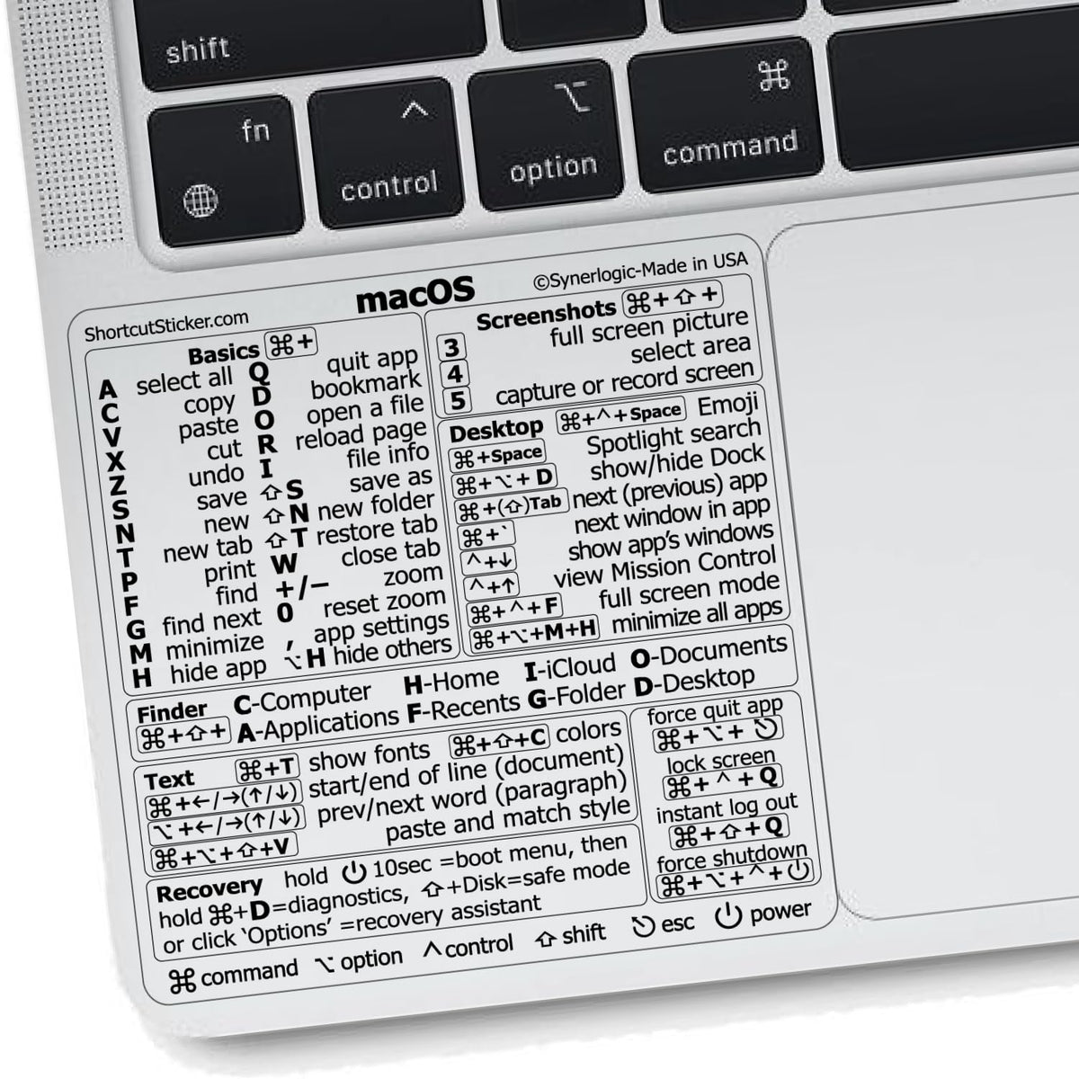 Synerlogic (2pcs) Mac OS Shortcuts Sticker for Air/Pro | Keyboard Stickers for macOS | Laminated Vinyl MacBook Cheatsheet | MacBook Shortcuts 2026