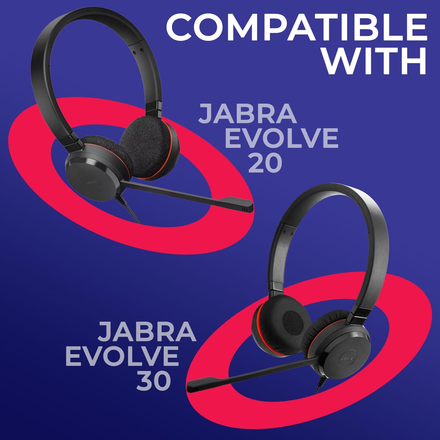 Foam Earpad Cushion for Jabra Headset Evolve 20, 30, 40, 65 - 10-Pack Replacement Kit Ear Cushions by Global Teck