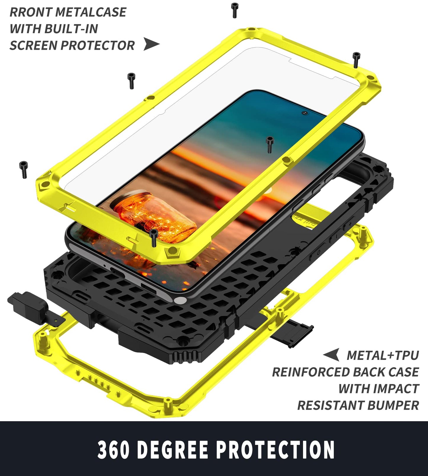 Simicoo Compatible with Samsung S22 Metal Case with Screen Protector Camera Protector Military Rugged Heavy Duty Shockproof Case with Stand Full Cover