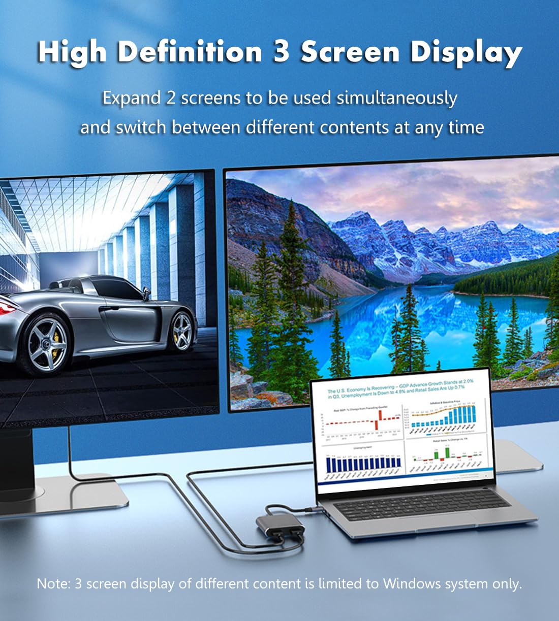 JUEJUEZI 4-in-1 USB C to Dual HDMI Adapter, USB C Multi Port Adapter with 2 HDMI 4K Ports, USB3.0, PD 100W, C-Type to 2 HD Splitter, Suitable