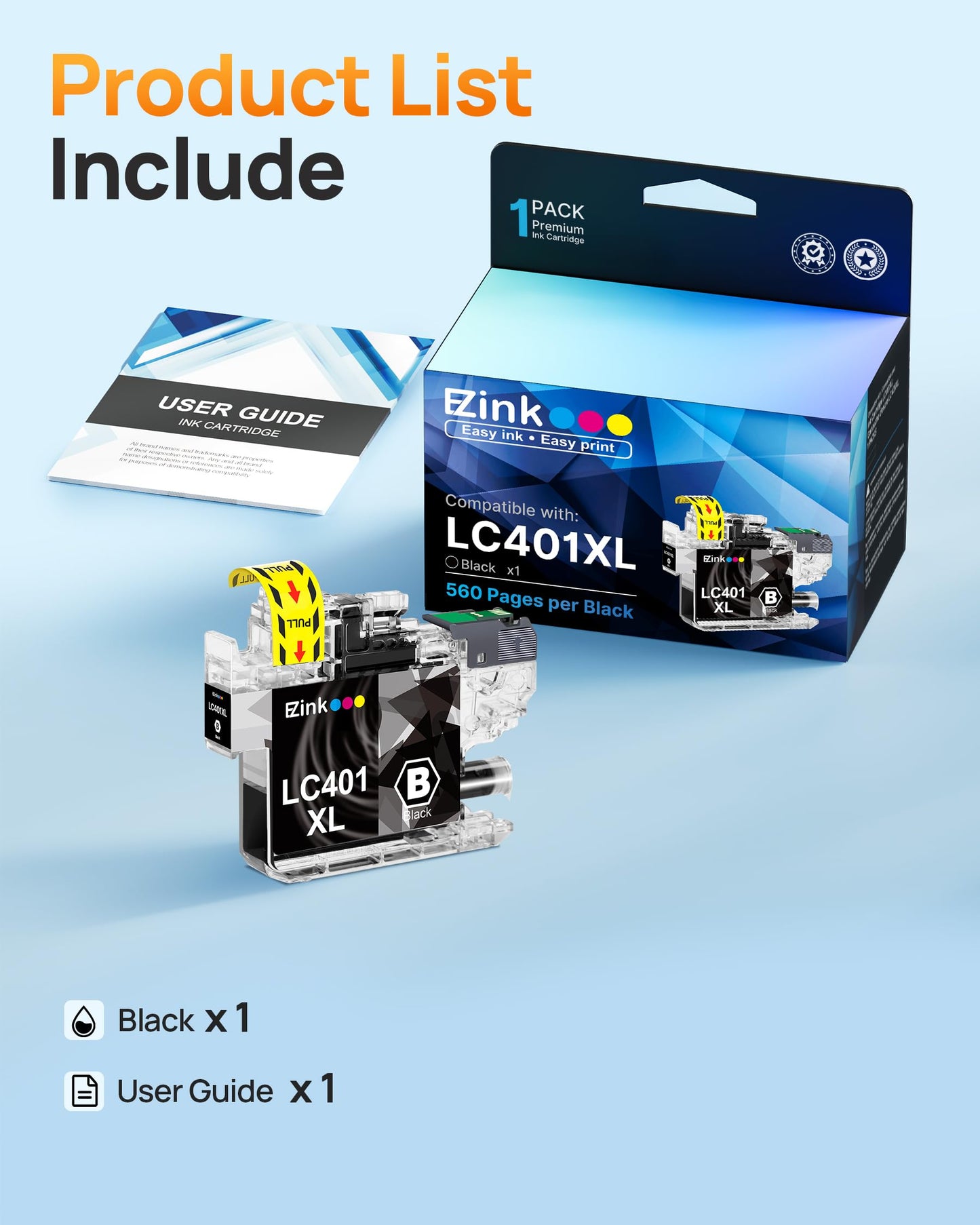 E-Z Ink Compatible Ink Cartridge Replacement for Brother LC401 XL LC401XL Ink Cartridge Use for MFC-J1010DW MFC-J1012DW MFC-J1170DW Printer (Black