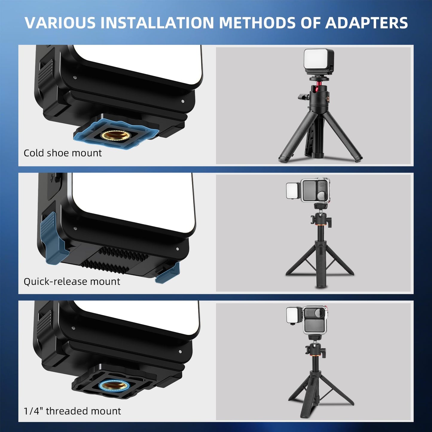 BRDRC Action 6 Magnetic Mini LED Fill Light, Photography Fill Video Lighting with Quick-Release Cold Shoe Adapter, 3 Color Modes, 4 Levels Brightness