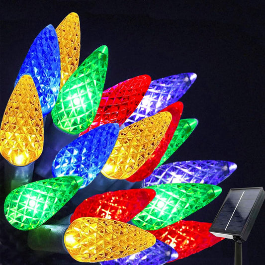 39Ft 100 LED Solar C6 LED Christmas Lights - Outdoor, 8 Modes C6 Strawberry Multicolored String Lights for Christmas Tree, Holiday, Patio, Arbor Decor