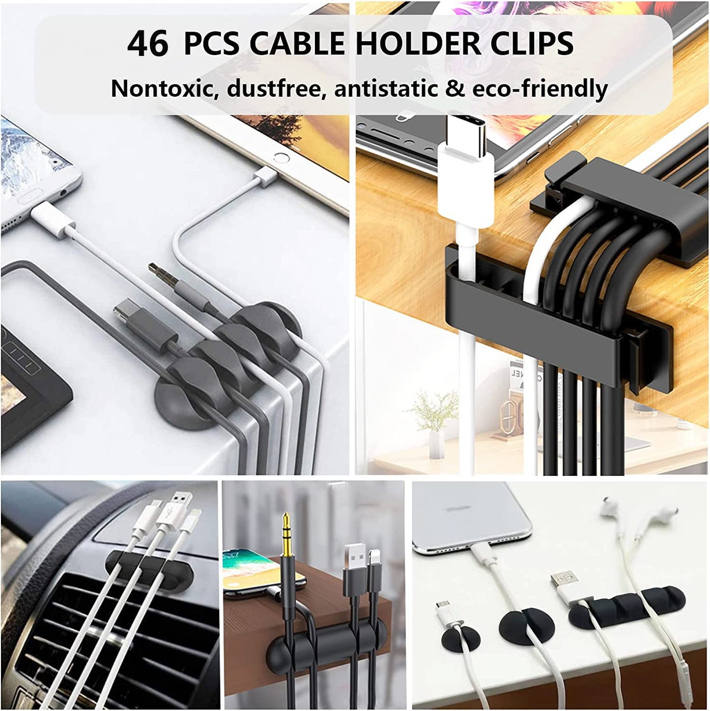 N NOROCME 192 PCS Cable Management Kit 4 Wire Organizer Sleeve,11 Cable Holder,35Cord Clips 10+2 Roll Cable Organizer Straps and 100 Fastening Cable