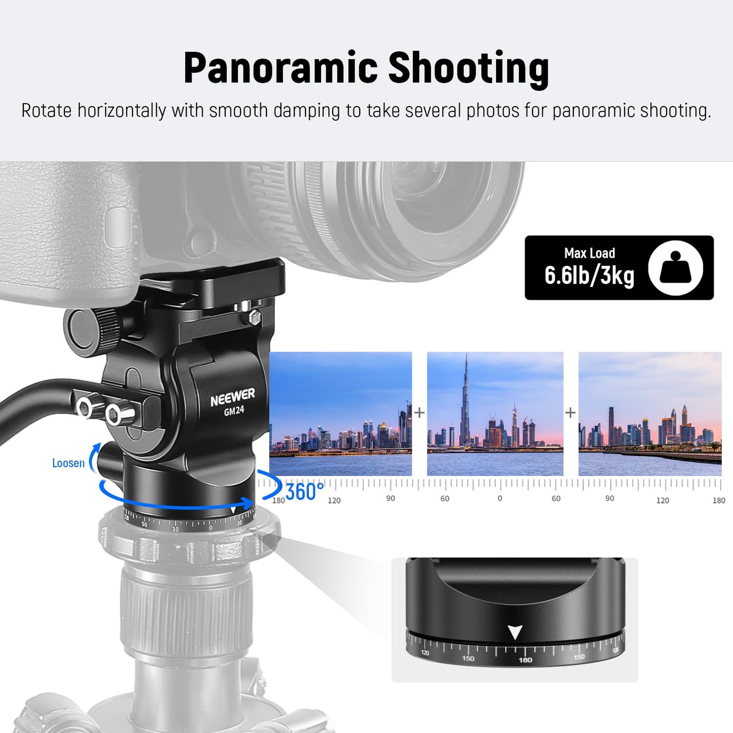 NEEWER Tripod Fluid Head with Quick Release Plate & Handle, Metal Pan Tilt Camera Tripod Mount Adapter Compatible with Arca Swiss for Compact Video