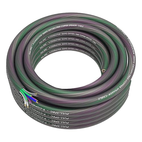 ROCKRIX 20-Feet 9-Conductor Speaker Cable, 18AWG Pure OFC 9 Wire Hiding Speaker Wire Tinned Copper, Ultra-Flex and Easy Peel Matte Jacket Audio Cable