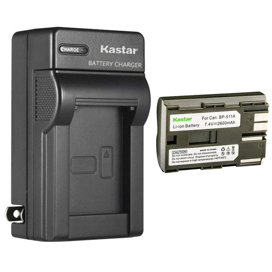 Kastar 1 Pack BP-511 BP-511A Battery and AC Wall Charger Compatible with Canon ZR60 ZR65MC ZR70MC ZR80 ZR85 ZR85MC ZR90 ZR90MC PV130 EOS Rebel DS6041