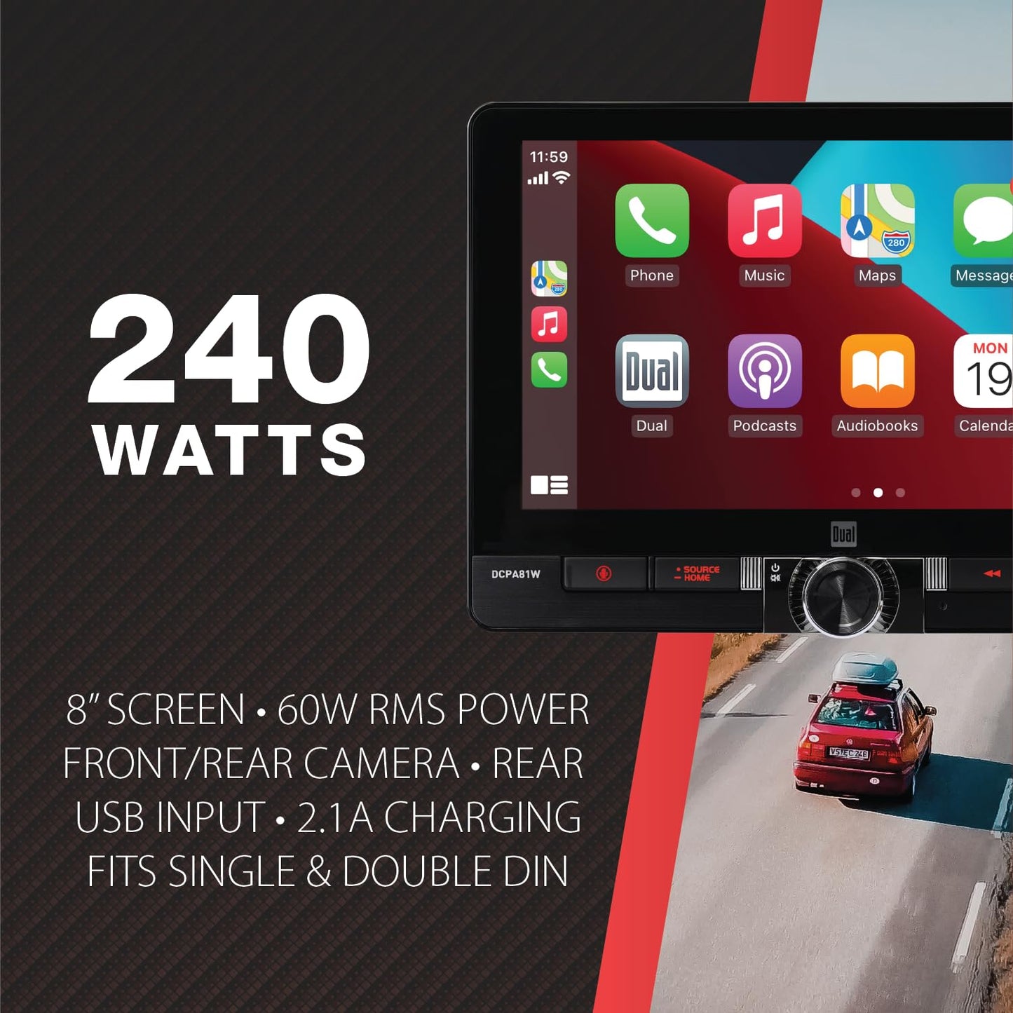 Dual Electronics DCPA81W 8-inch Certified Apple CarPlay Android Auto Wired or Wireless | Single DIN and Double DIN Touchscreen Car Stereo | Bluetooth