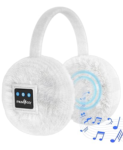 MUSICOZY Earmuffs Women's Winter Ear Warmers Muffs Soft 5.4 Bluetooth Muisc Earmuffs Covers for Jogging Skiing Skating Travelling Hiking Gifts_White