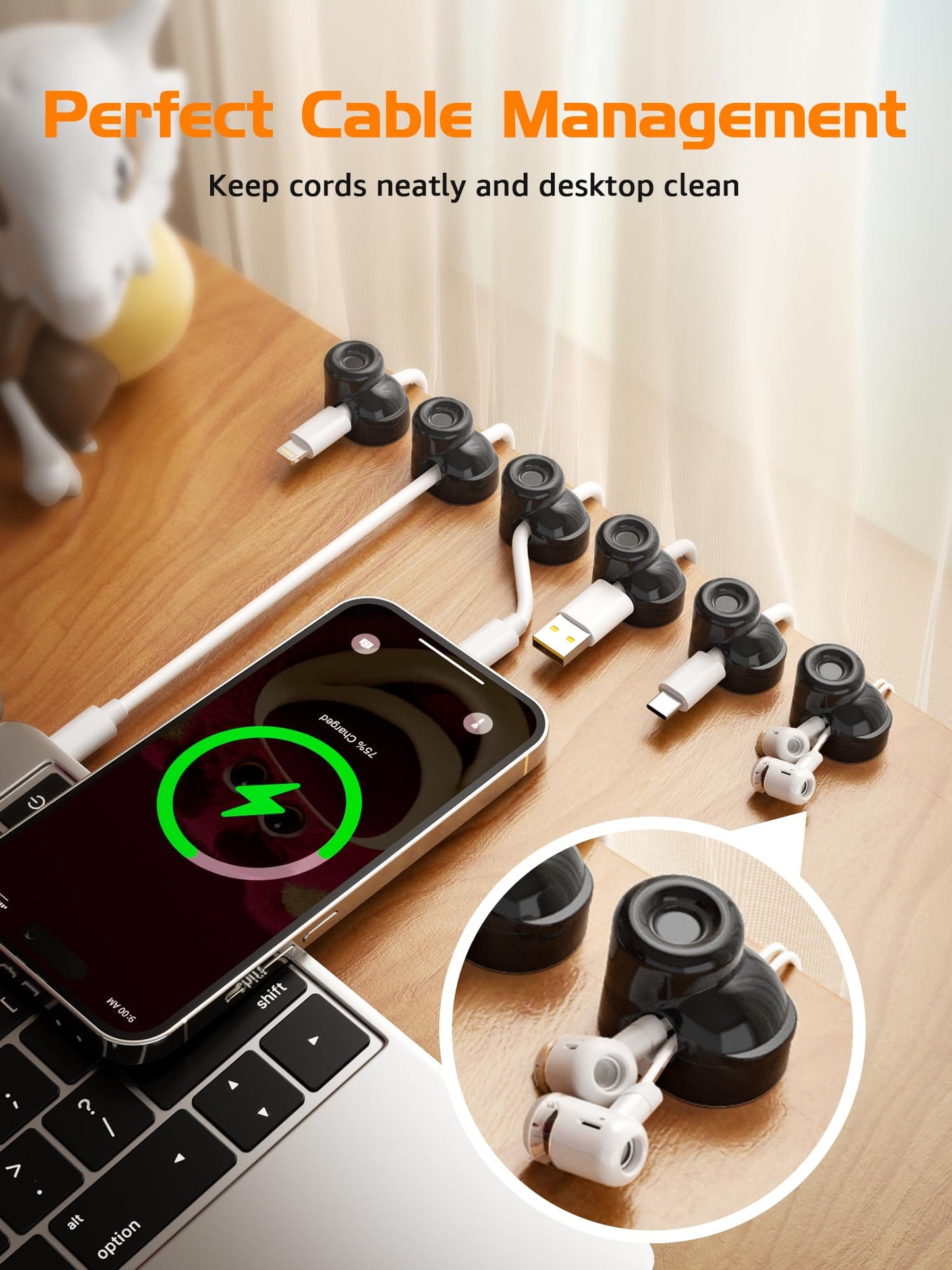 gliship 6 Pack Magnetic Cable Clips, Smooth Adjustable Cell Phone Cord Holder with Shoe-Shaped, String Light Clips for Home, Office, Wall, Nightstand