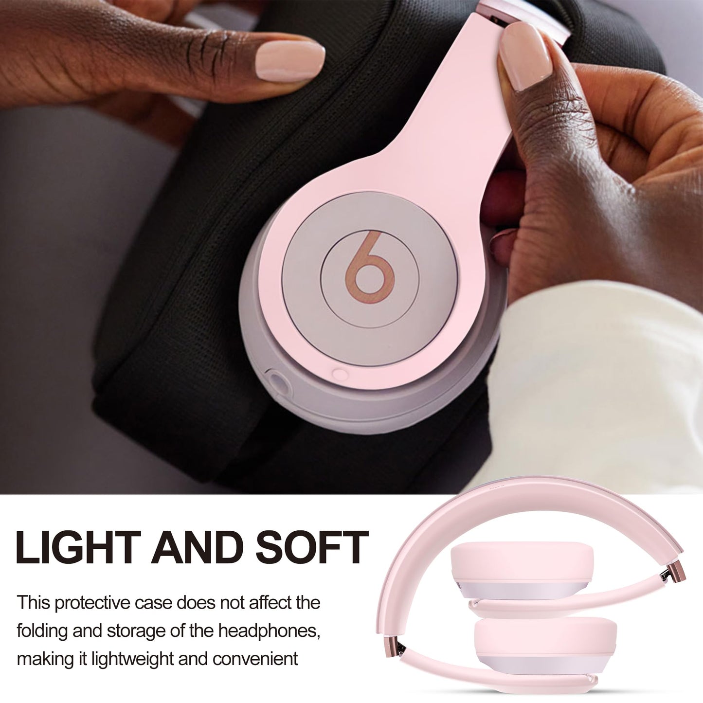 3 in 1 Beats Silicone Case for Solo 4 Headphones, Protective Covers for Shell/Ear Pad/Headband - Pink