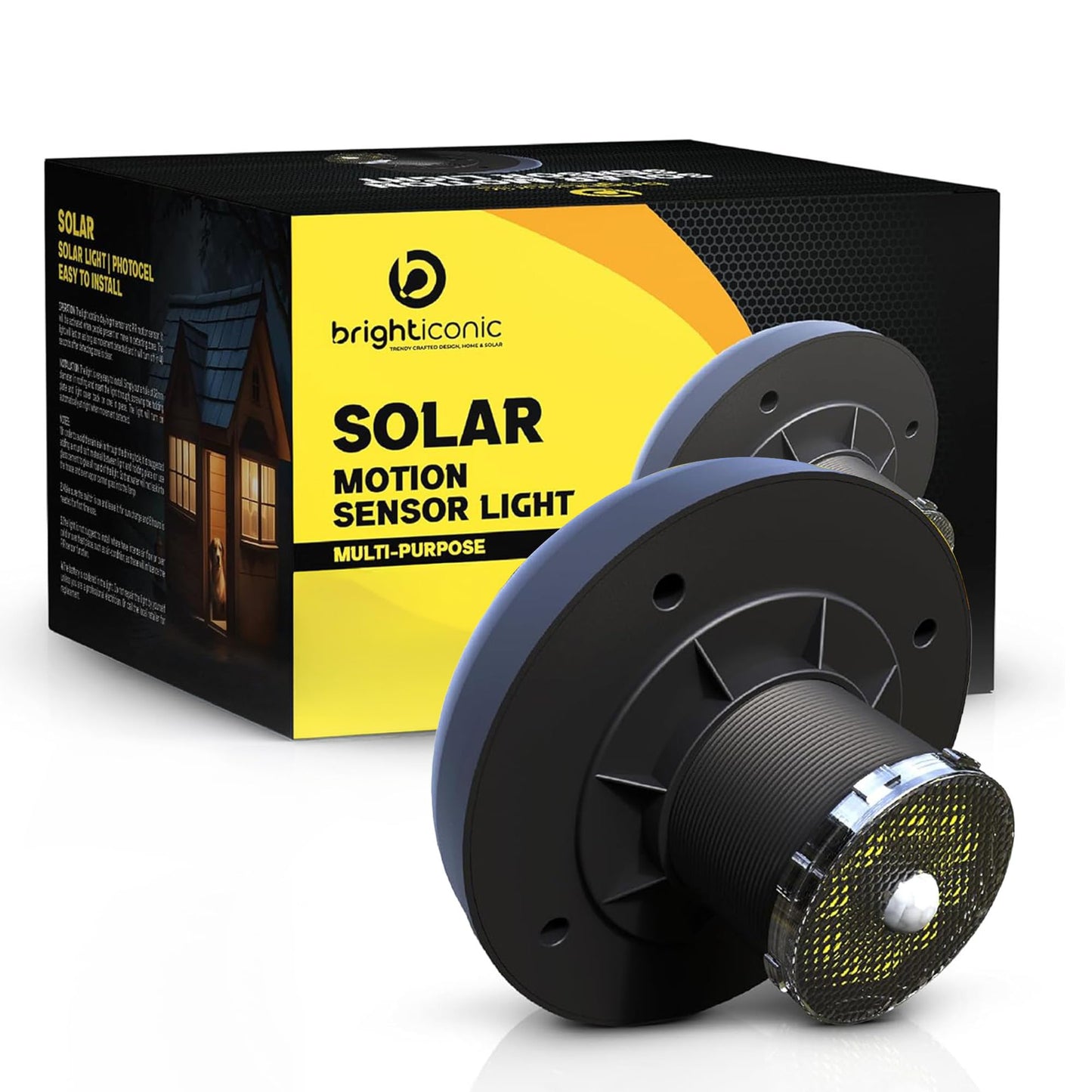 BRIGHTICONIC Solar Motion Sensor Light - LED Powered Motion Activated Lighting for Shed, Portable Toilet, Chicken Coop, Dog House, Playhouse & Camping