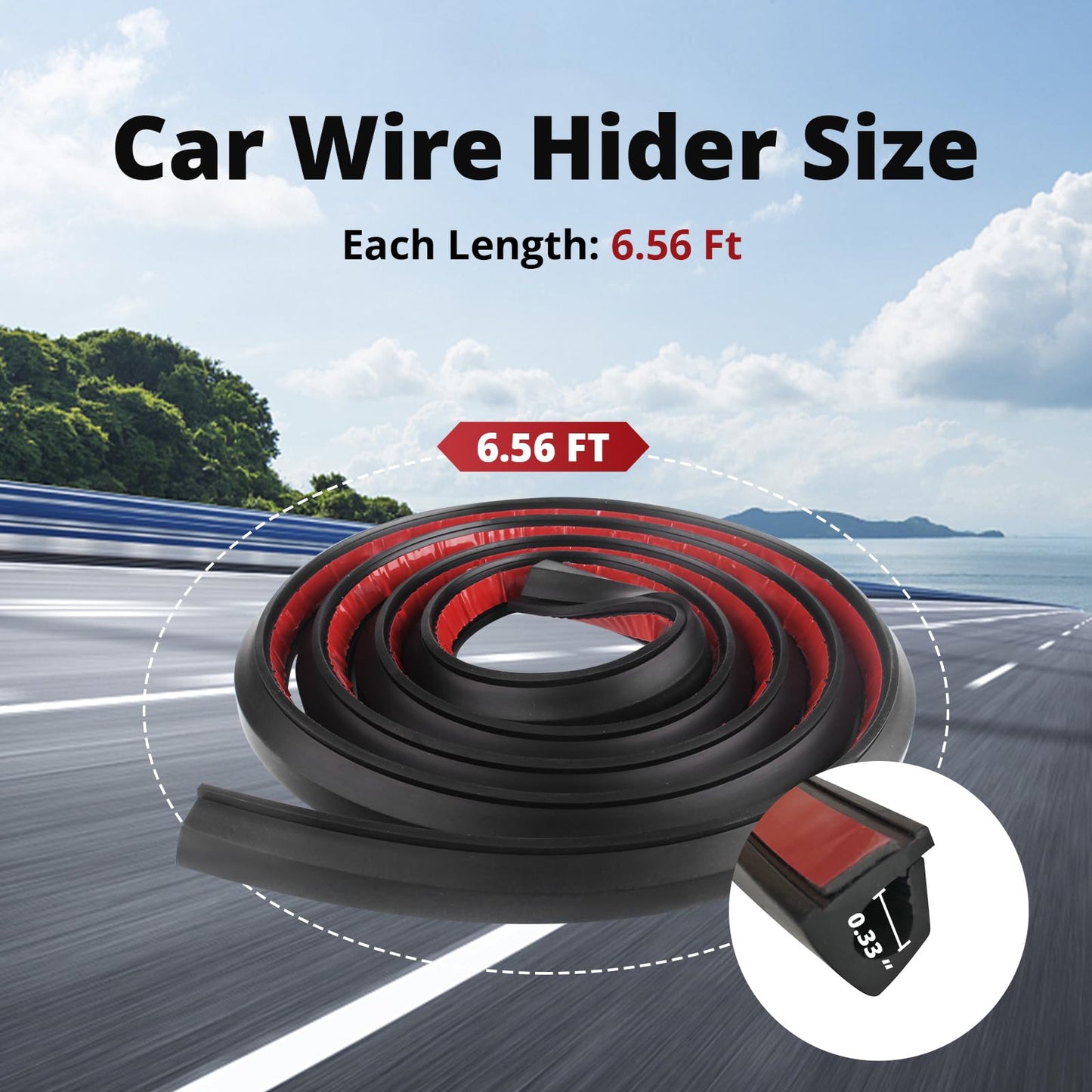 6.56 Ft Car Cable Wire Hider with Adhesive Backing Windshield Wire Hider Universal Car Cord Concealer for Car Roof Rack Light Bar-1PC