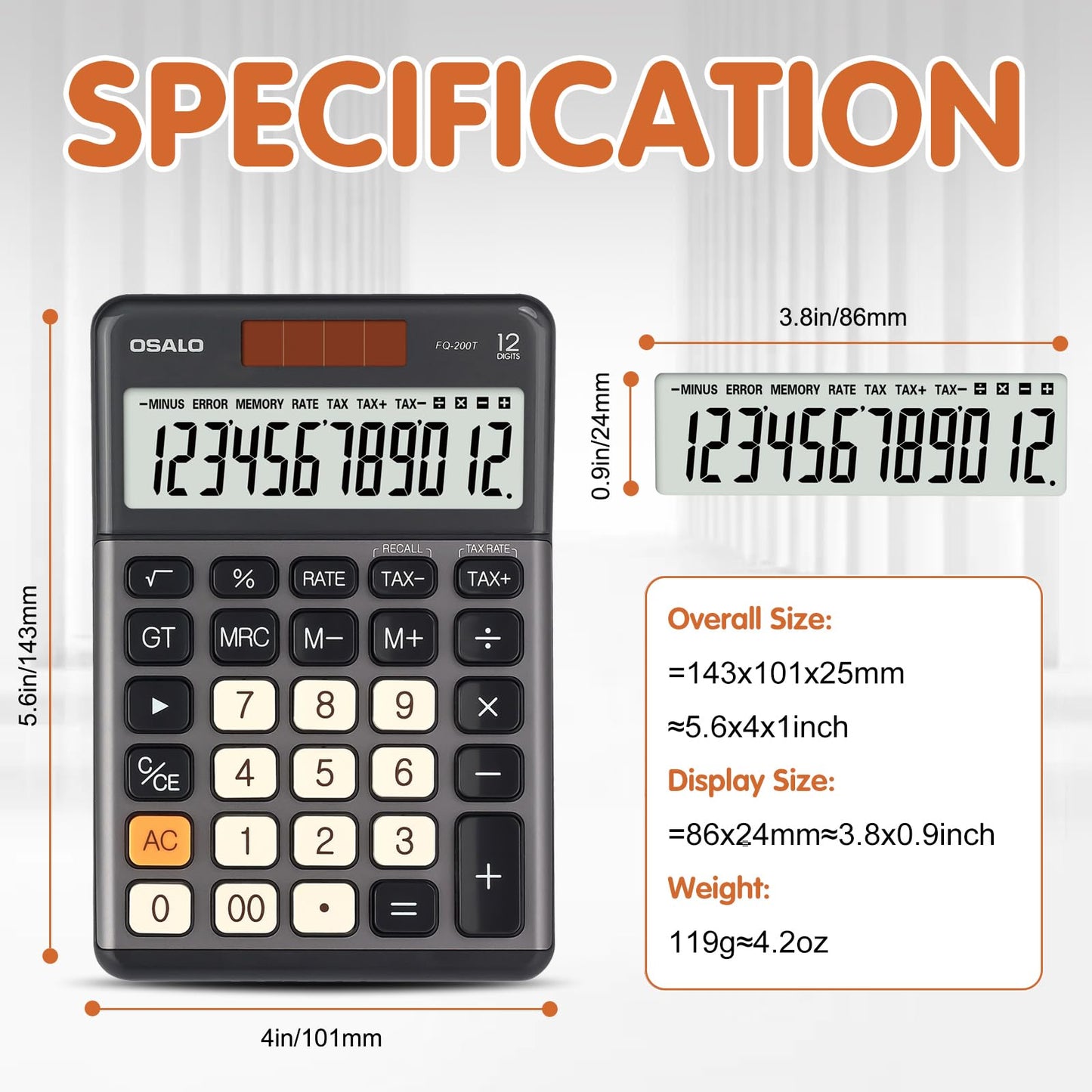 Pendancy Office Small Calculator Desktop with Tax+/- for Tax Calculation, 12 Digit Large LCD Display, Solar Battery Power, Durable Portable Design