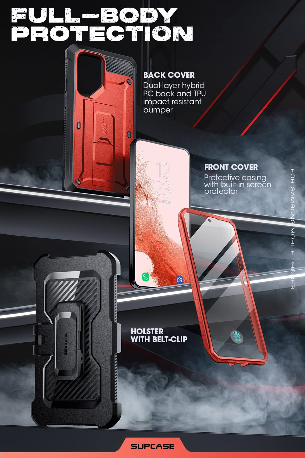 SUPCASE for Samsung Galaxy S23 Ultra Case with Stand, [Unicorn Beetle Pro] [2 Front Frames] [Built-in Screen Protector & Belt-Clip] Military-Grade