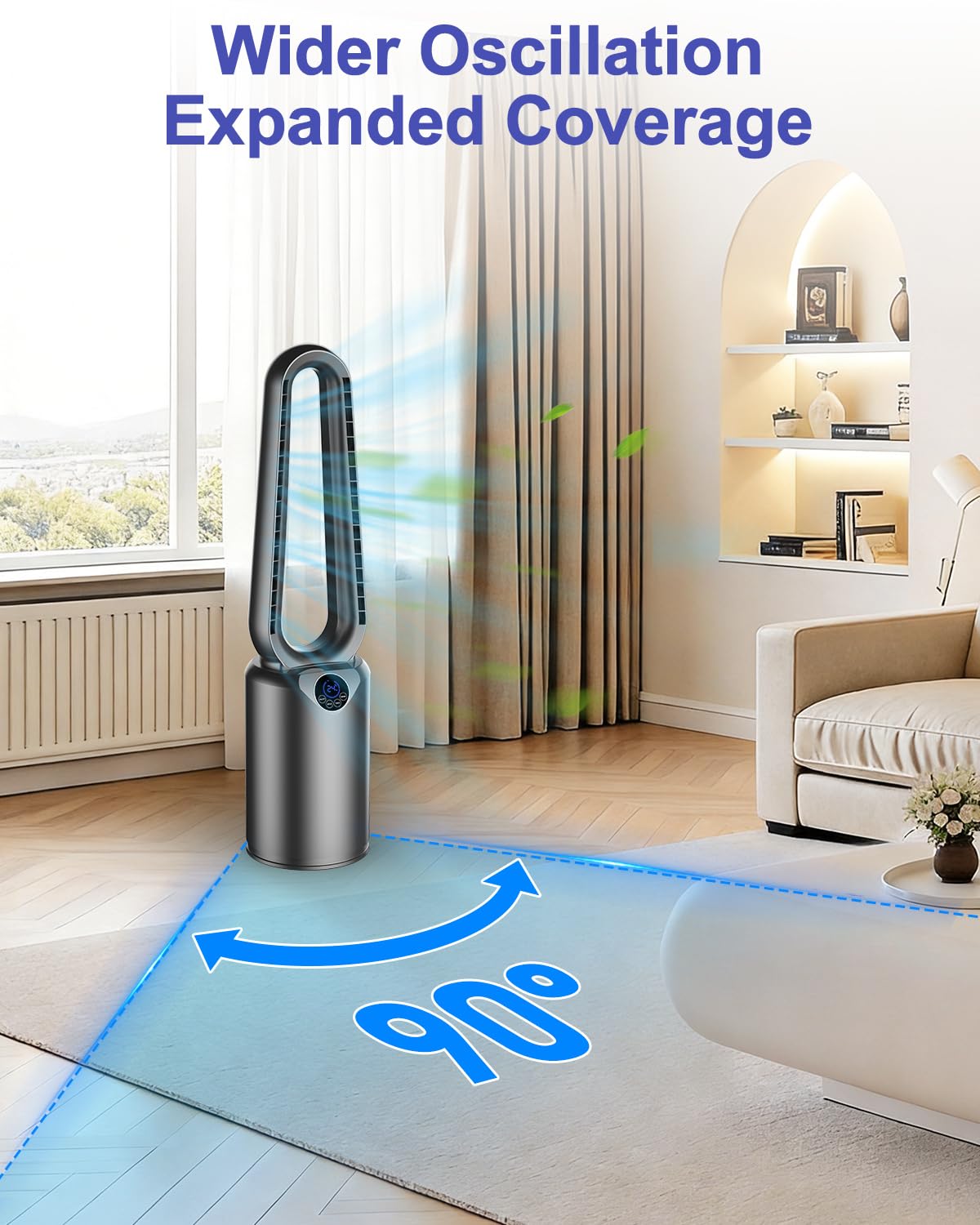 Bladeless Tower Fan with Powerful Airflow, Ultra-Quiet DC Motor (22 dB), 8 Speed Levels & 4 Modes, Remote Control, 12H Timer, 90° Oscillation, Safe