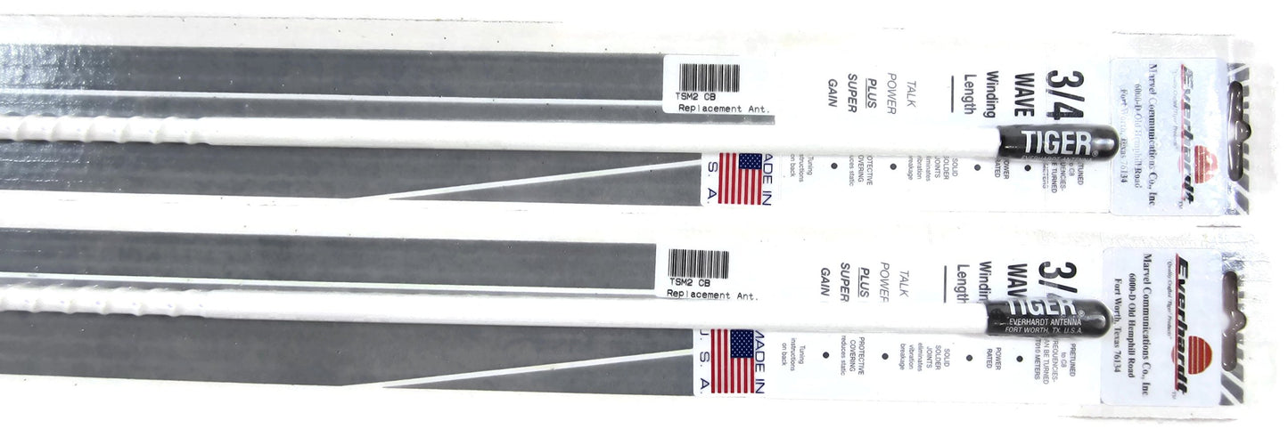 Lot of 2 Everhardt TSM2-W 3/4 Wave 2 ft Fiberglass “Super Flexâ€ CB Radio Antenna - White