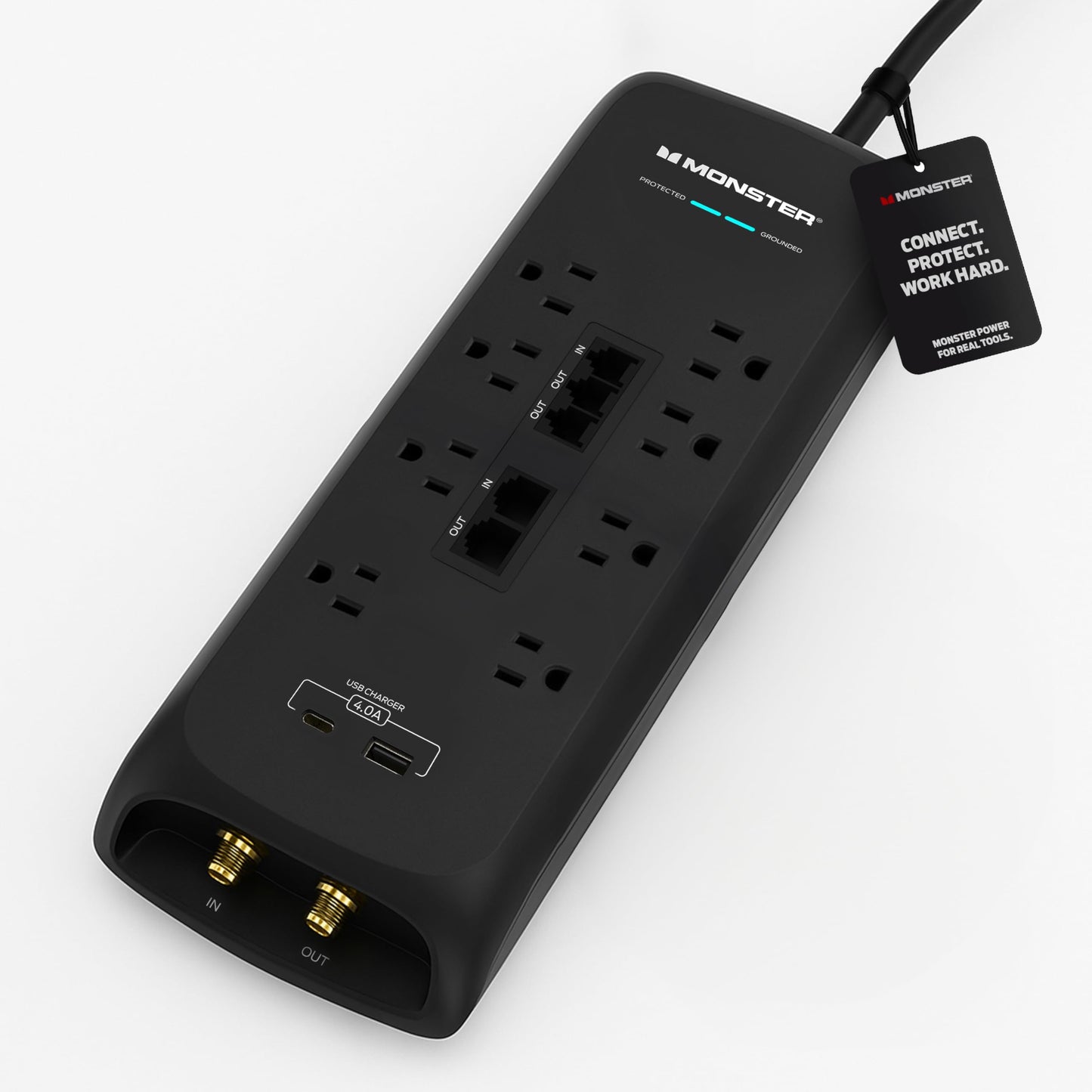 Monster Power Surge Protector w/ 4,050 Jules Rating - Heavy Duty Power Strips with Surge Protection, 8 Outlets, USB-A & USB-C, 2 Coax, 5 Ethernet
