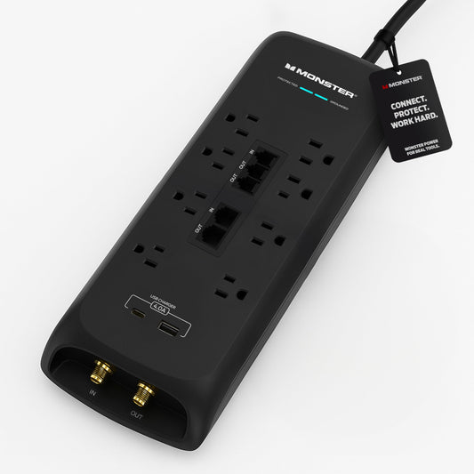 Monster Power Surge Protector w/ 4,050 Jules Rating - Heavy Duty Power Strips with Surge Protection, 8 Outlets, USB-A & USB-C, 2 Coax, 5 Ethernet