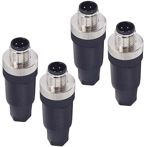 Aviation Connector Plugs,Lonlonty 12mm 4-Pin Male Aviation Wire Connector Plug, AC 250V 5A IP67 M12 Chassis Connector Socket,Pack of 4