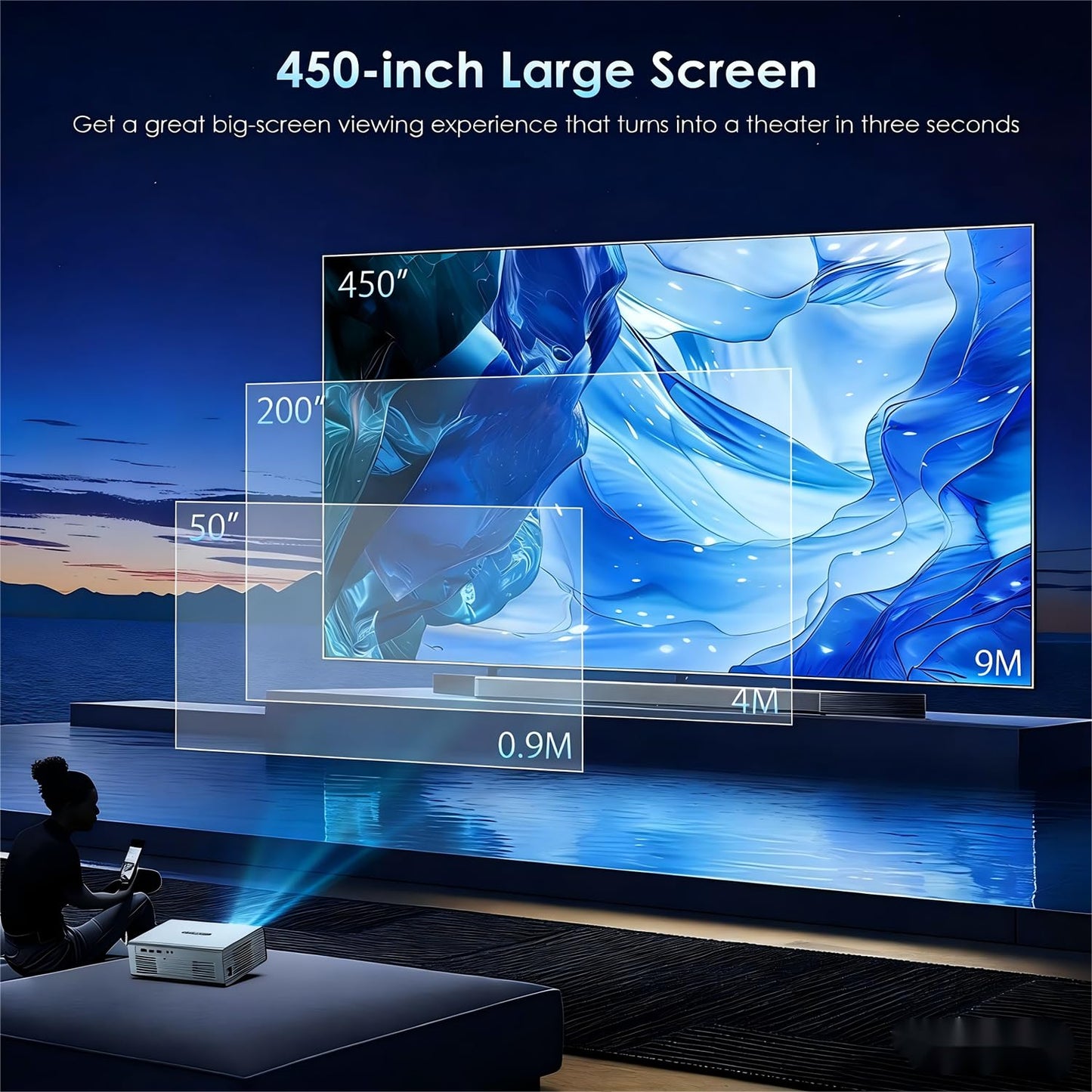 4K 1080P Smart Projector - Wireless Streaming with WiFi 6, and Bluetooth 5.3, Auto Keystone Correction, Full HD Outdoor Movie Projector for Gaming