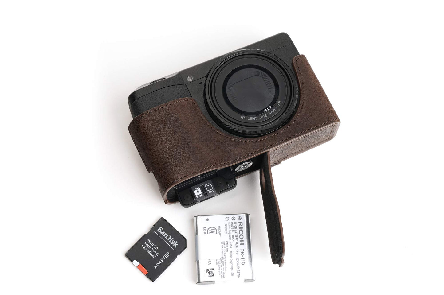 GR III Camera Case, BolinUS Handmade Genuine Real Leather Half Camera Case Bag Cover for Ricoh GR III GR3 Camera Bottom Opening Version + Hand Strap