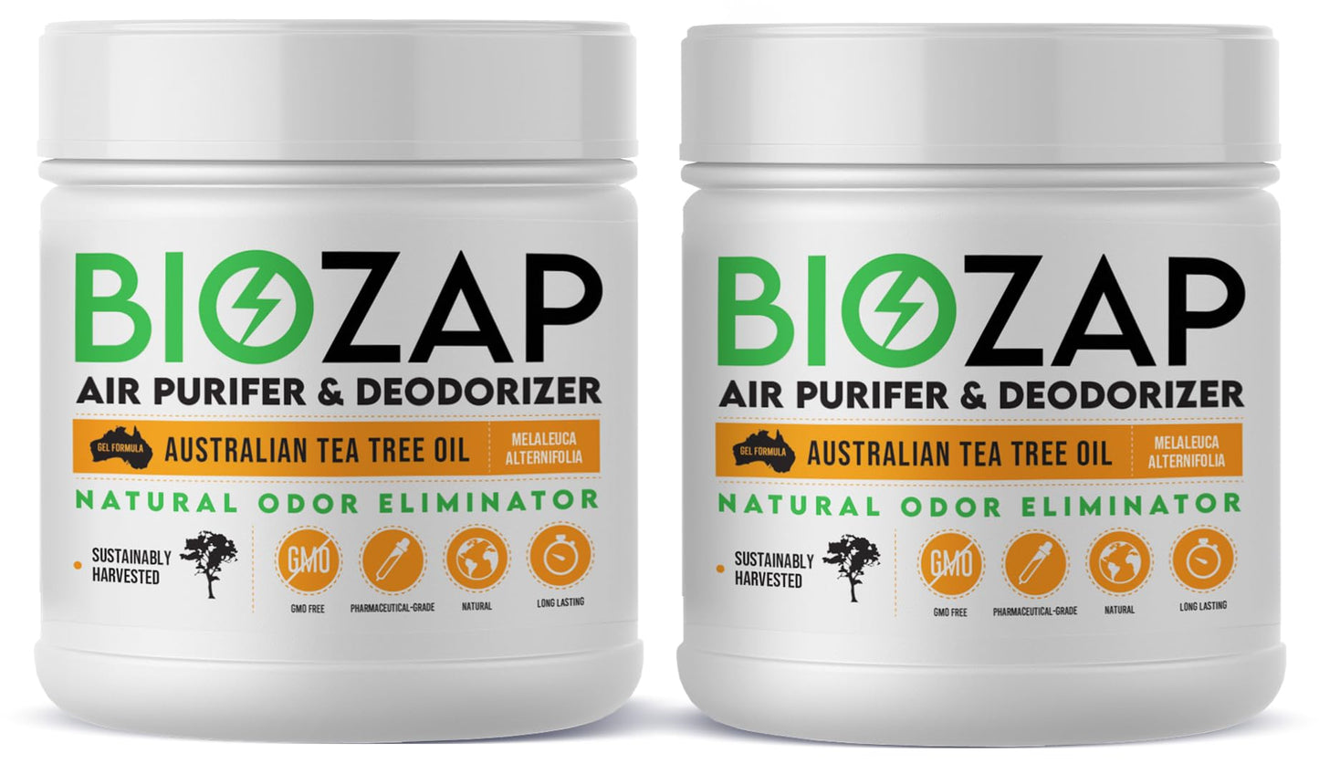 BioZap Air Purifier & Deodorizer (2-Pack) Pharmaceutical-Grade Australian Tea-Tree Oil Gel, Naturally Cleans Odors, Basements, Crawlspaces, Boats