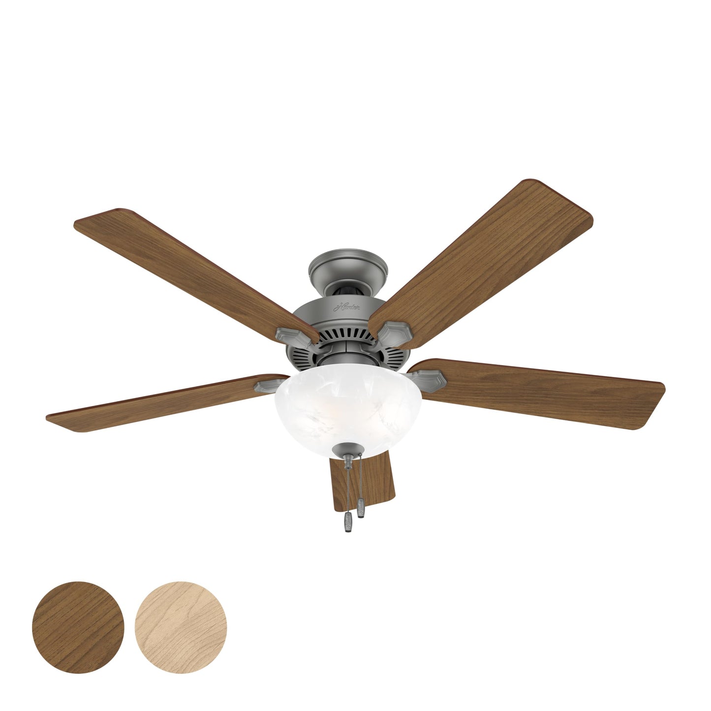 Hunter Fan 52 inch Traditional Matte Silver Indoor Ceiling Fan with Light Kit Y (Renewed)