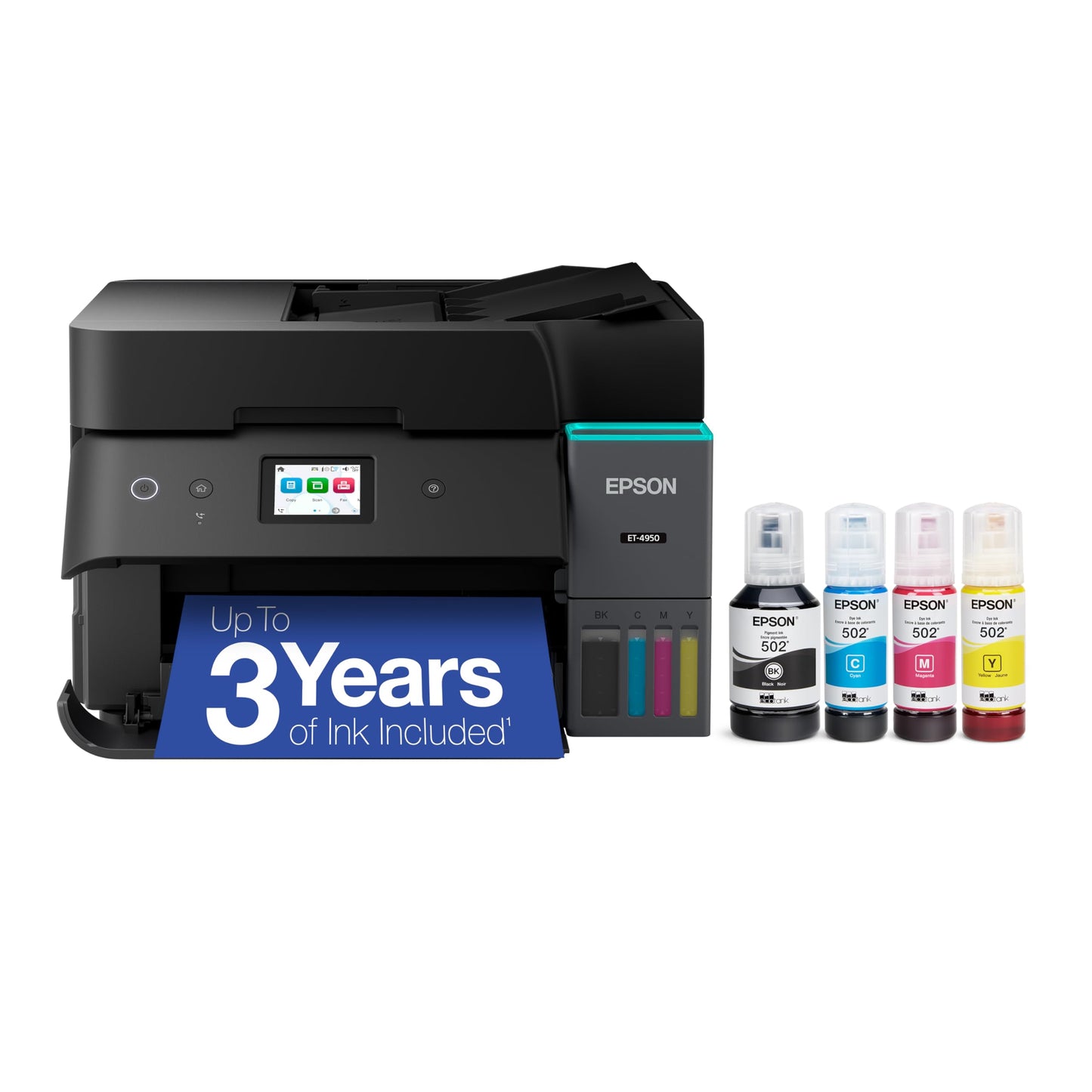 Epson EcoTank ET-4950 Wireless All-in-One Color Supertank Printer with up to 3 Years of Ink Refillable Tanks, Perfect for Home, 18 PPM, 2.4" Colorful