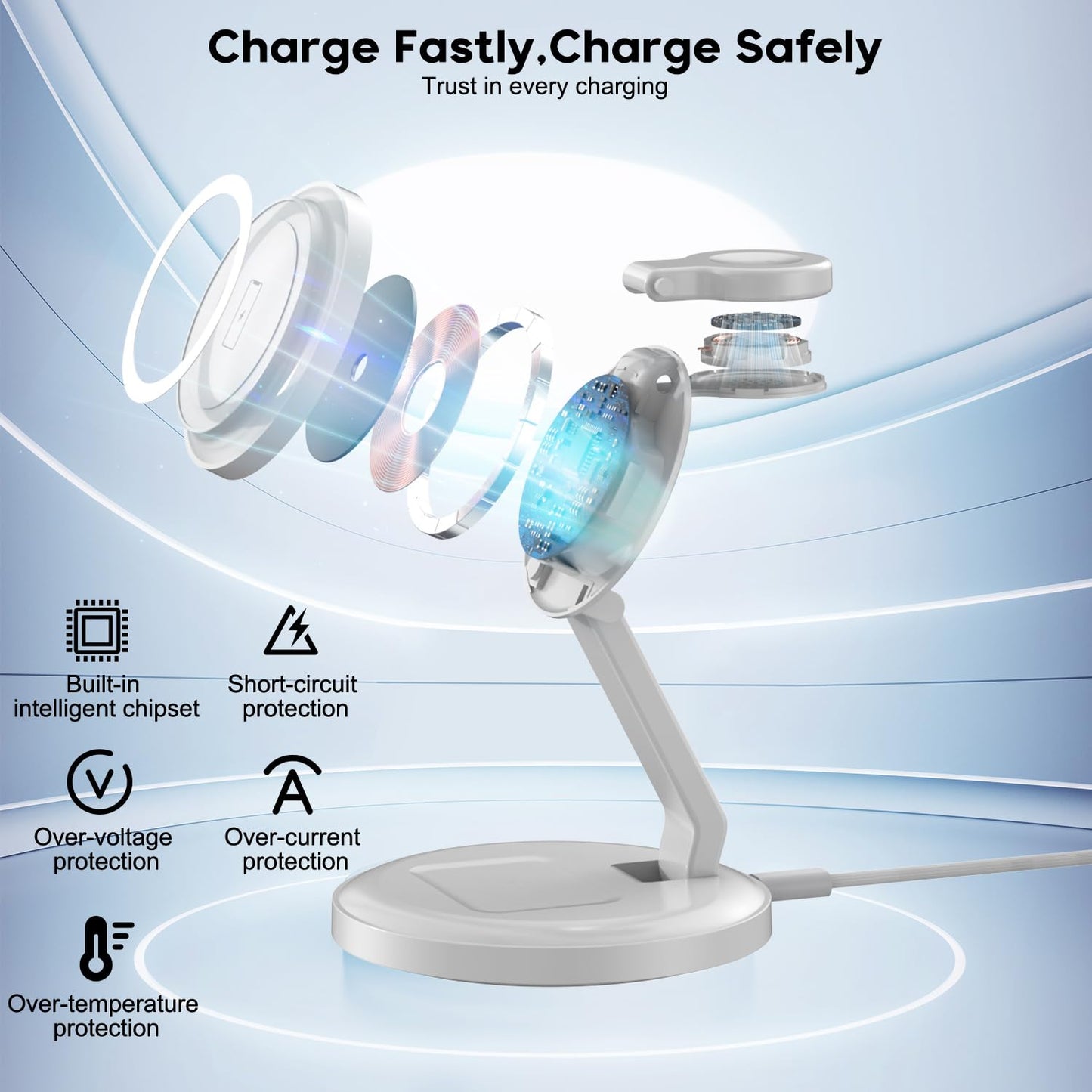 Charging Station for Apple Magnetic Wireless iPhone Mag-Safe Charger,15W 3in1 Foldable Wireless Dock Fast MagSafe Charger Stand for iPhone 17 Pro