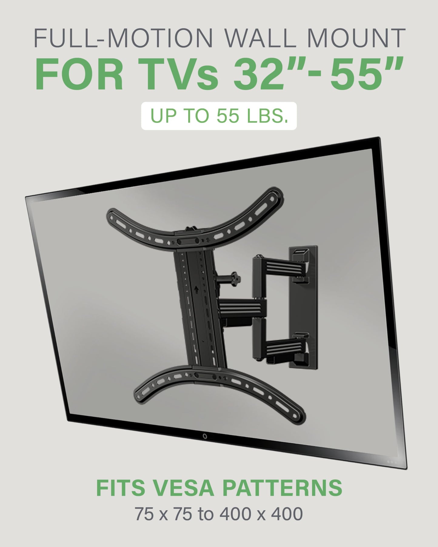 SANUS Full Motion TV Mount - Single Stud 32 to 55 inch TV Wall Mount Tilts, Extends & Swivels - Easy DIY Install Includes All Hardware & Post Install