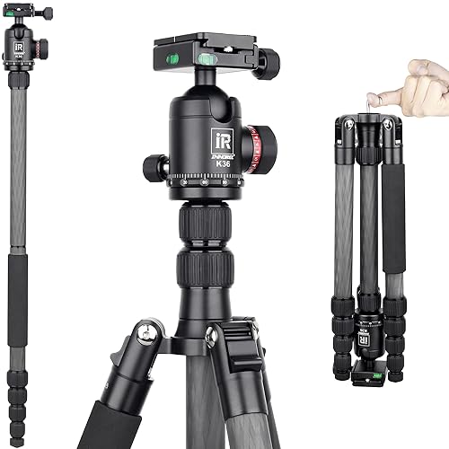 10 Layers Carbon Fiber Travel Tripod Monopod-INNOREL RT55C with 36mm Panoramic Ball Head 360 Degree and Carrying Case Professional Lightweight Compact