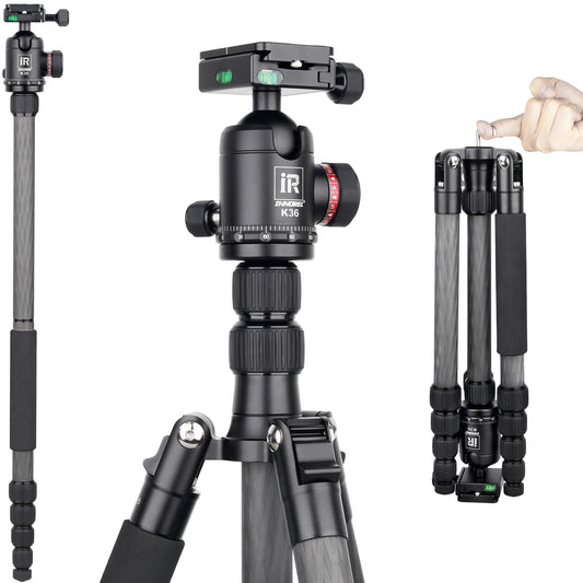 10 Layers Carbon Fiber Travel Tripod Monopod-INNOREL RT55C with 36mm Panoramic Ball Head 360 Degree and Carrying Case Professional Lightweight Compact