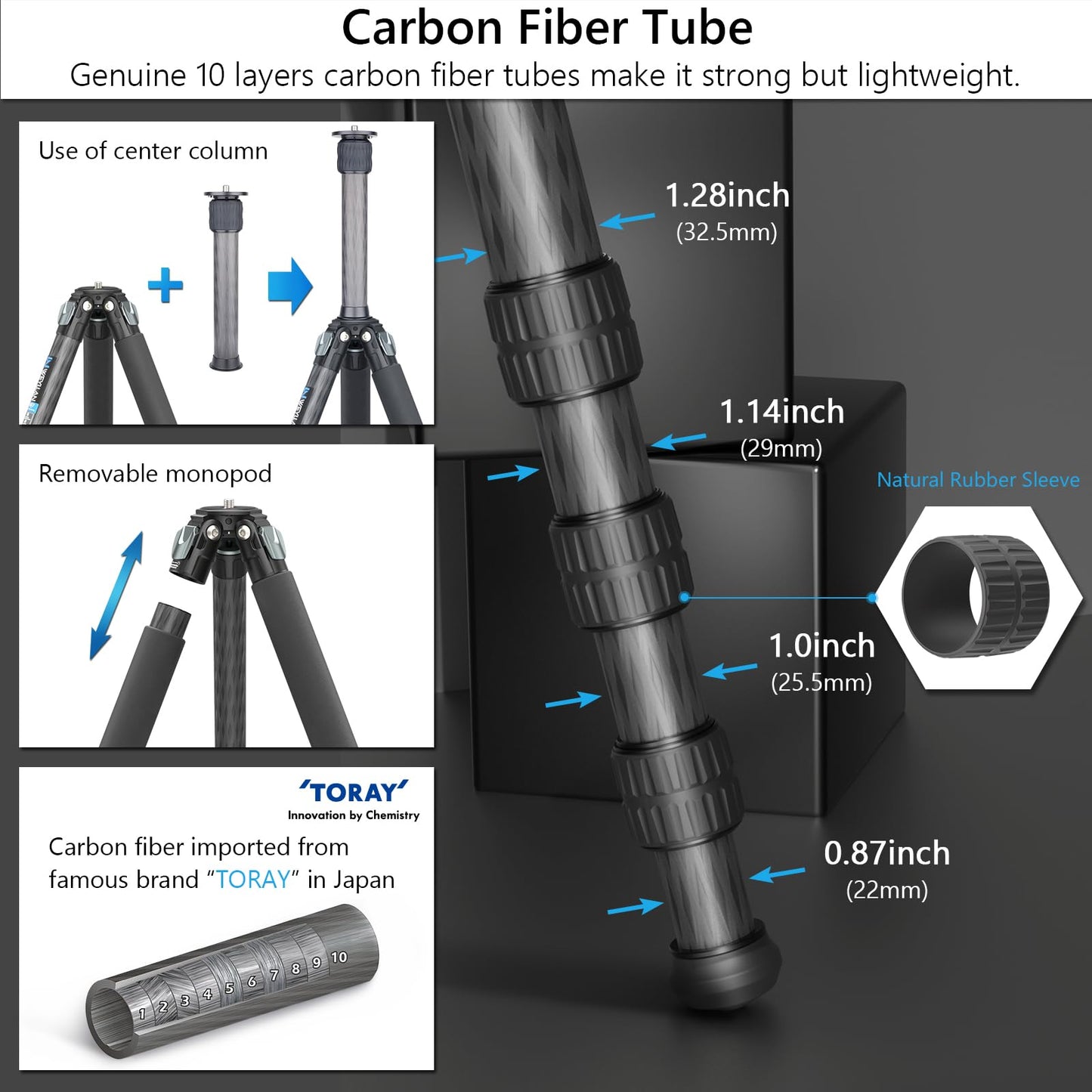 Carbon Fiber Heavy Duty Tripod WEYLLAN 81'' Professional Tripods for Camera, 10-Layer Carbon Fibre Tube, 32.5mm Leg with Low Profile Tripod Ball Head