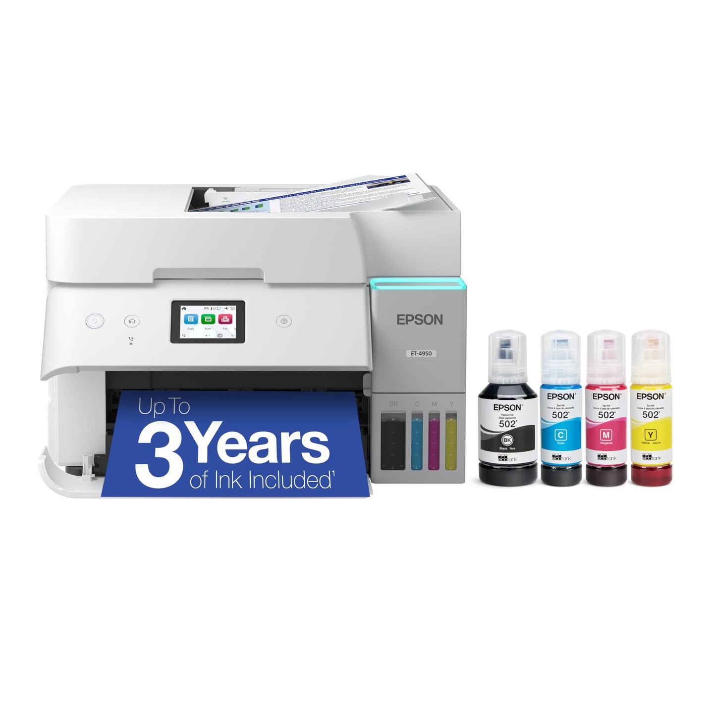 Epson EcoTank ET-4950 Wireless All-in-One Color Supertank Printer with up to 3 Years of Ink Refillable Tanks, Perfect for Office, 18 PPM, 2.4"