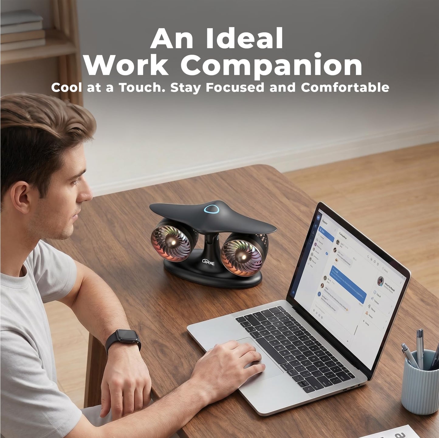 LAMJIE Jet Engine Desk Fan for Office, Rechargeable Table Fan Gift for Men