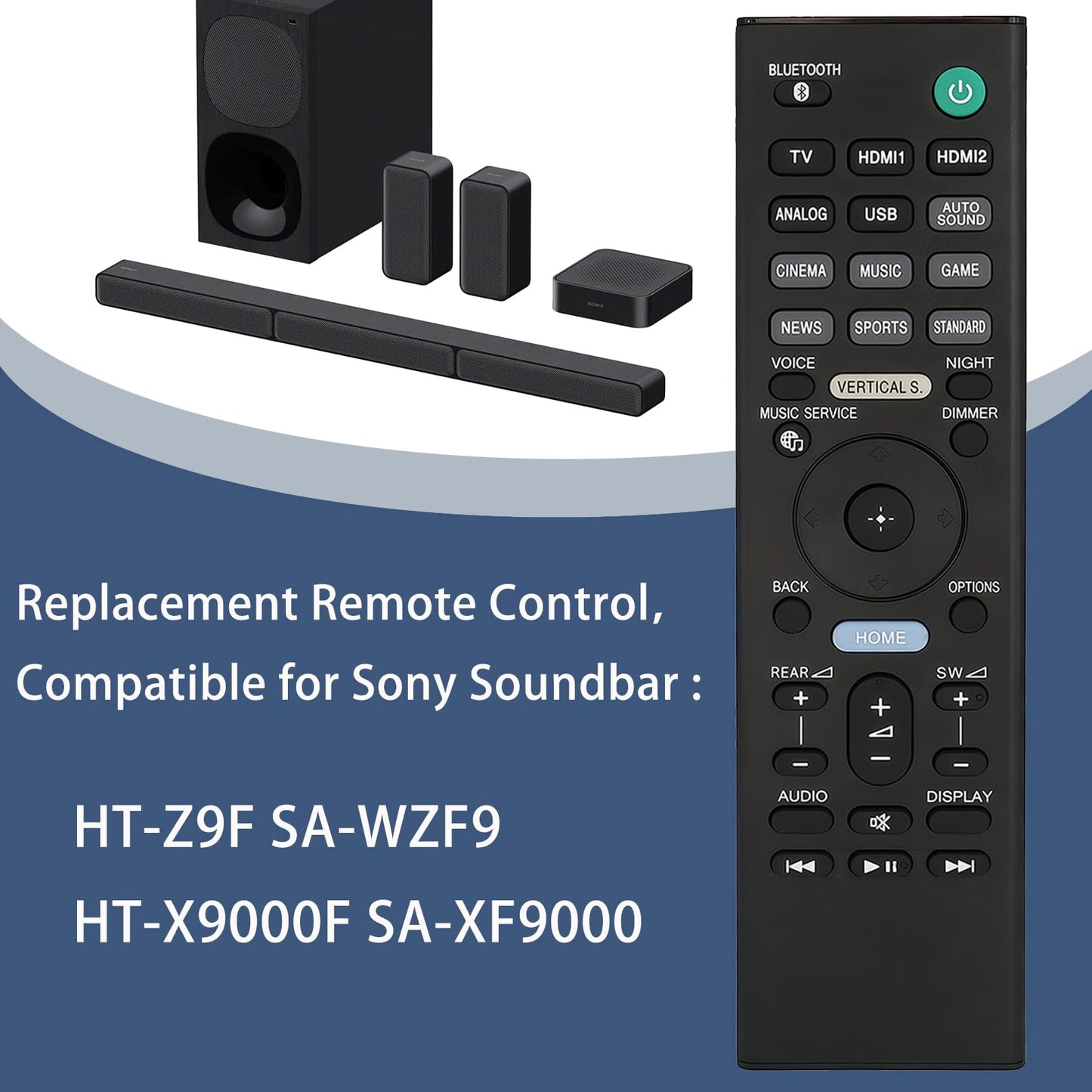 Replacement Remote Control Compatible for Sony HT-Z9F SA-WZF9 HT-X9000F SA-XF9000 Soundbar