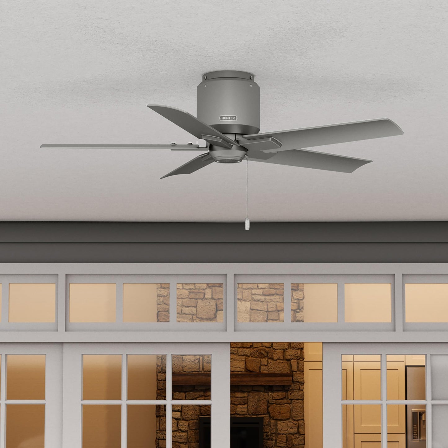 Hunter Fan 44 inch Ceiling Fan with Pull Chain and No Light, Outdoor or Indoor Matte Silver Ceiling Fan for Porch, Living Room, Office, Kitchen