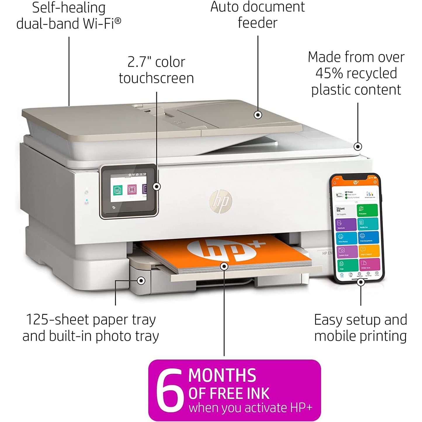 HP Envy Inspire 7958e Wireless All-in-One Color Inkjet Printer with Bonus 6 Months of Instant Ink Print Copy Scan - 22 ppm, 4800 x 1200 dpi, Duplex