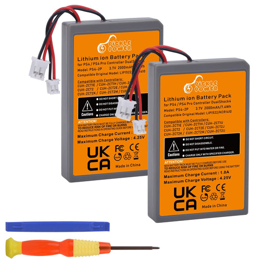 Pickle Power 2 Pack 2000mAh PS4 Controller Battery Replacement for Sony PS4/PS4 Pro/PS4 Slim PlayStation 4 Dualshock 4 Controller CUH-ZCT1E CUH-ZCT1H