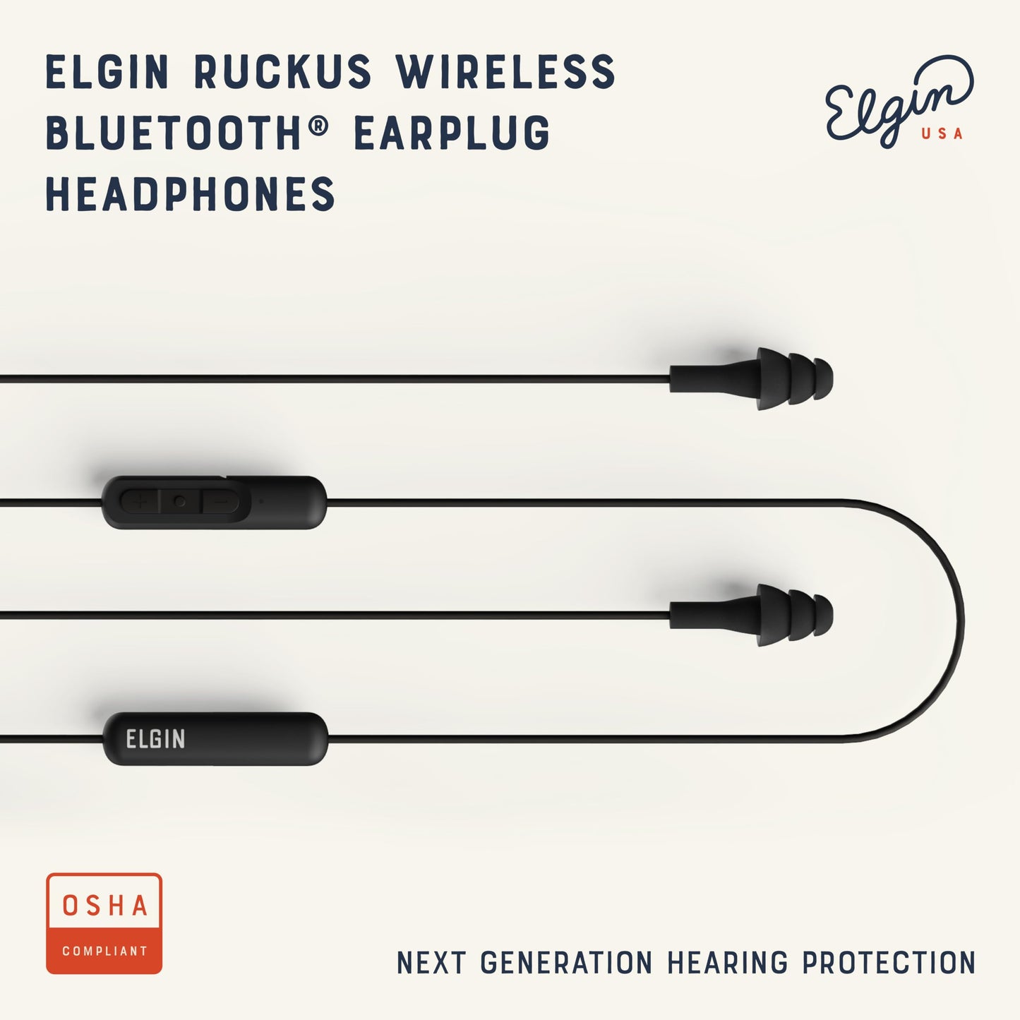 Elgin Ruckus Wireless Bluetooth Earplug Headphones, 25 dB Noise Reduction Ear Plug Earbuds, Noise Cancelling Mic, 12 Hour Battery, IP65 sweatproof