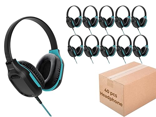 Gumdrop DropTech On-Ear Wired Headphones No Mic | 3.5 mm (40 Pack) - Long Tangle Free Chew-Proof Cord - Rugged Reliable Drop Tested and Comfortable…